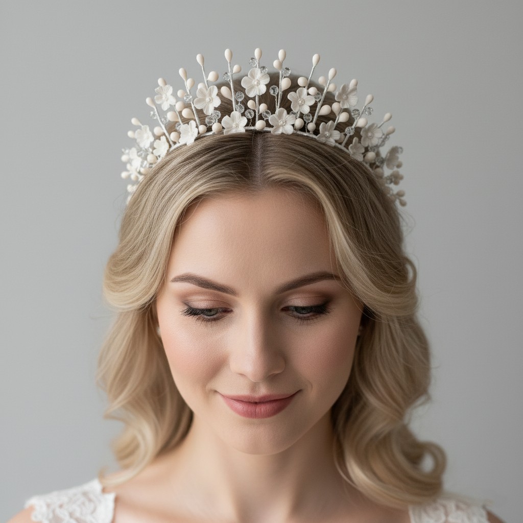 tiara de novia reina carlota, inspirada en las antiguas coronas nupciales de cera, corona artesanal de porcelana fría tiara de novia reina carlota, inspirada en las antiguas coronas nupciales de cera, corona artesanal de porcelana fría