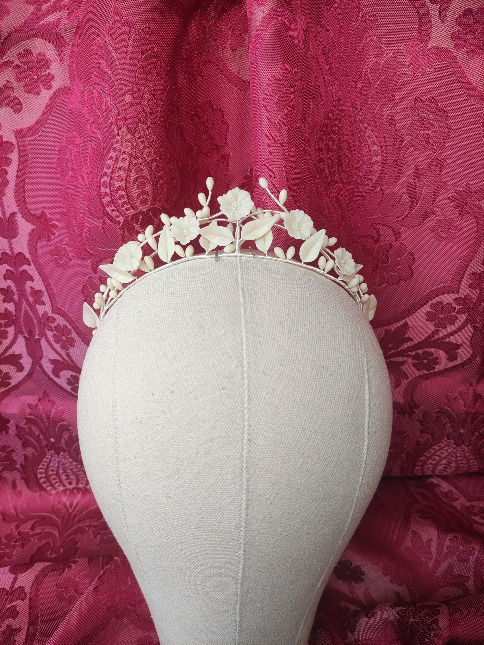 tiara de novia color marfil, con flores, hojas y pistilos de porcelana fría, tocado, corona tiara de novia color marfil, con flores, hojas y pistilos de porcelana fría, tocado, corona