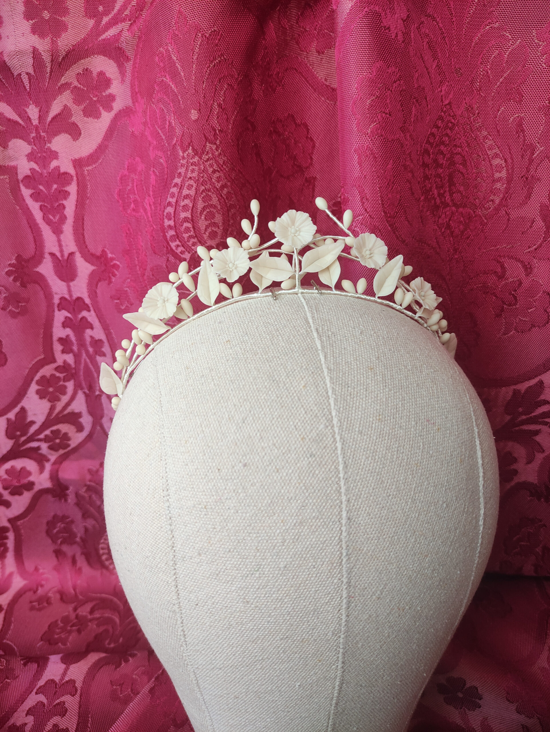 tiara de novia color marfil, con flores, hojas y pistilos de porcelana fría, tocado, corona tiara de novia color marfil, con flores, hojas y pistilos de porcelana fría, tocado, corona