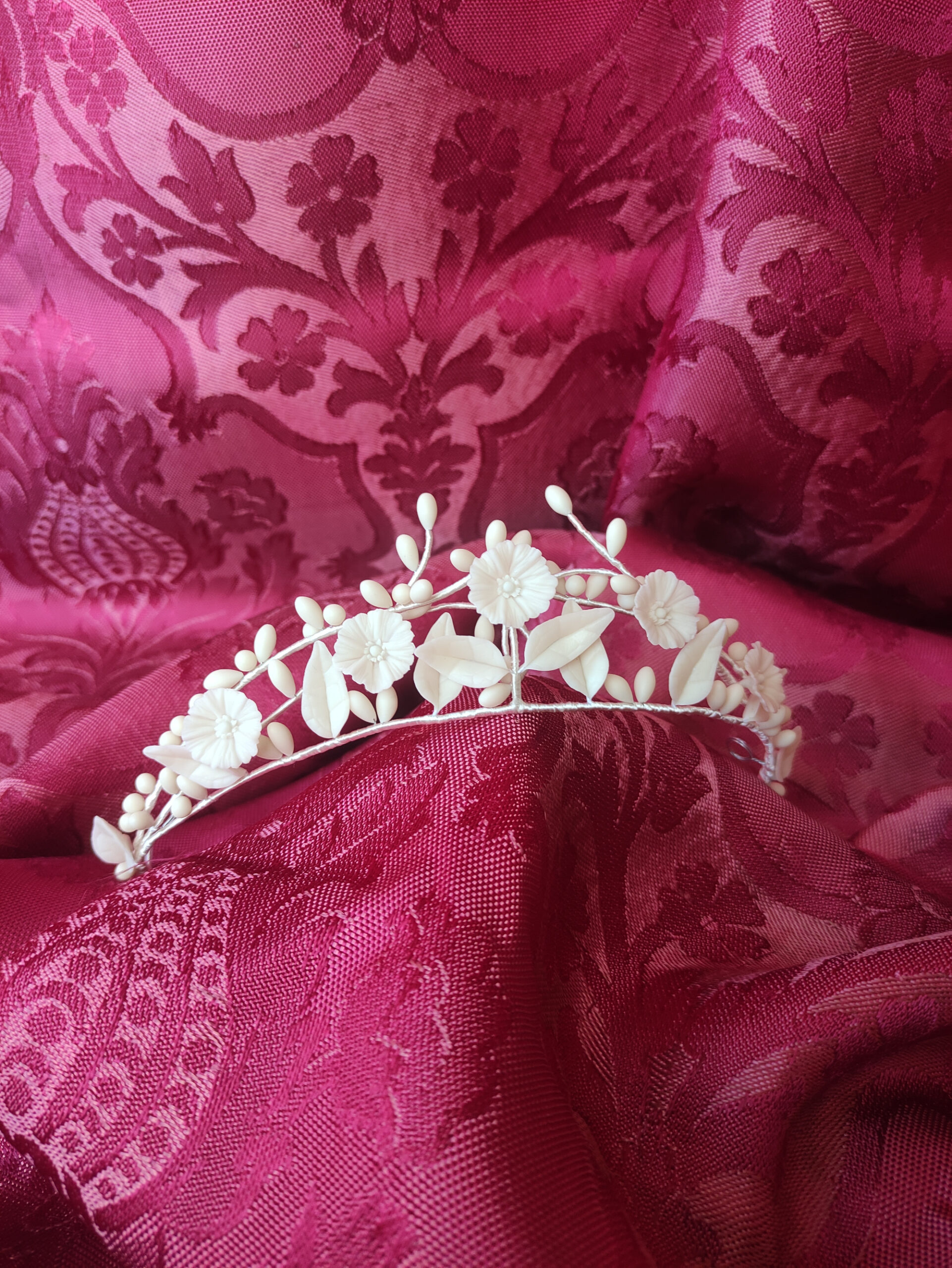 tiara de novia color marfil, con flores, hojas y pistilos de porcelana fría, tocado, corona tiara de novia color marfil, con flores, hojas y pistilos de porcelana fría, tocado, corona