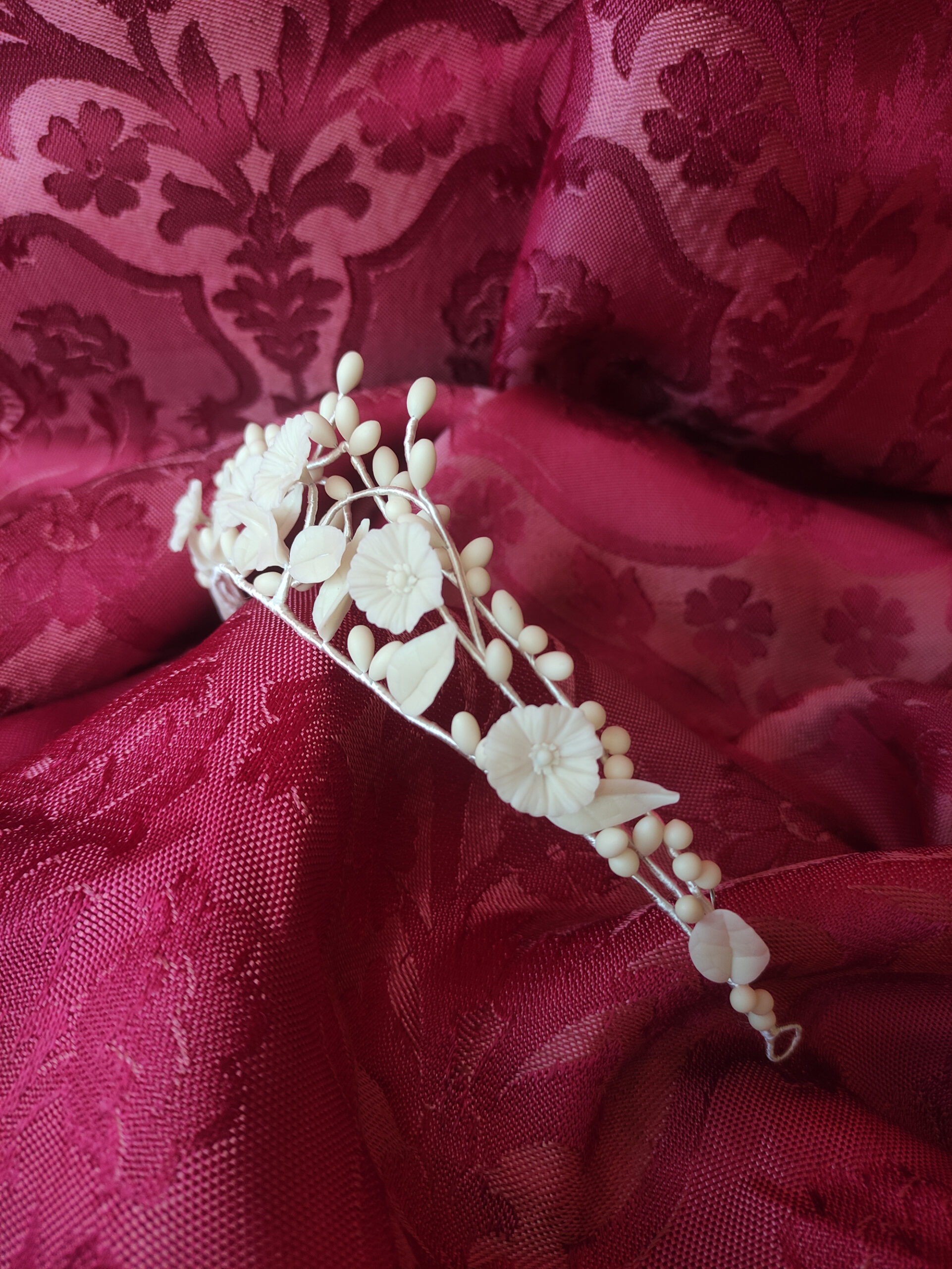 tiara de novia color marfil, con flores, hojas y pistilos de porcelana fría, tocado, corona tiara de novia color marfil, con flores, hojas y pistilos de porcelana fría, tocado, corona