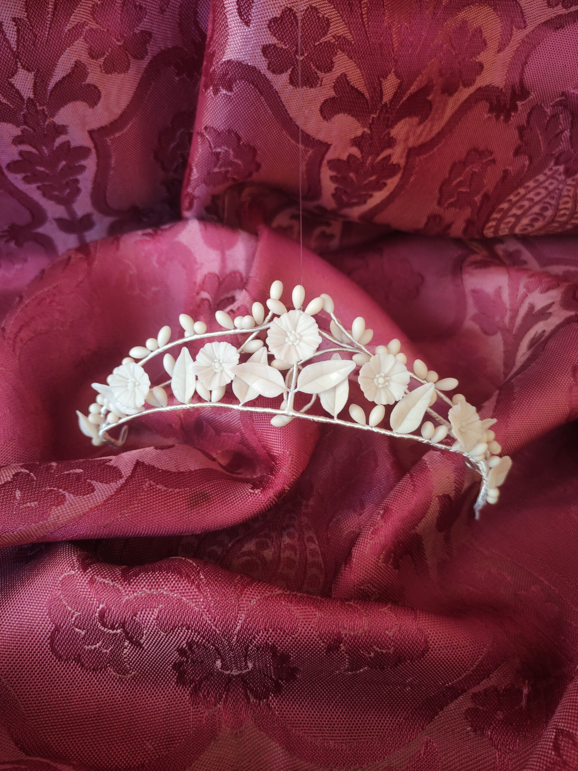 tiara de novia color marfil, con flores, hojas y pistilos de porcelana fría, tocado, corona tiara de novia color marfil, con flores, hojas y pistilos de porcelana fría, tocado, corona