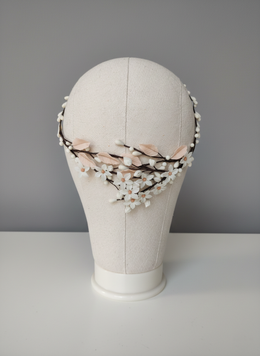 corona de novia con flores y pistilos hechos a mano con porcelana fría, corona de comunión, tiara de flores corona de novia con flores y pistilos hechos a mano con porcelana fría, corona de comunión, tiara de flores