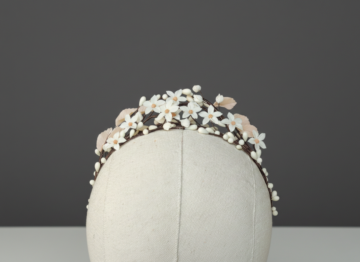corona de novia con flores y pistilos hechos a mano con porcelana fría, corona de comunión, tiara de flores corona de novia con flores y pistilos hechos a mano con porcelana fría, corona de comunión, tiara de flores