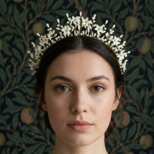 Vintage couronne de mariee showcasing small porcelain buds
