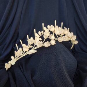 Ivory bridal tiara handmade with cold porcelain flowers, leaves and buds