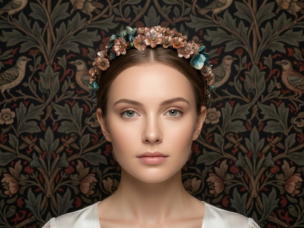 Red and blue metallic flower headband made with individually handcrafted cold porcelain flowers.