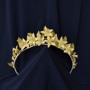 Handmade bridal crown with orange blossom flowers made of cold porcelain