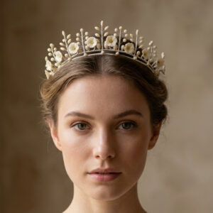 French style porcelain wedding crown with soft green centers